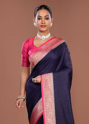 Blue Dupion Silk Saree With Blouse Piece