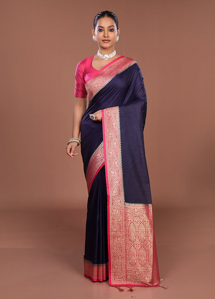 Blue Dupion Silk Saree With Blouse Piece