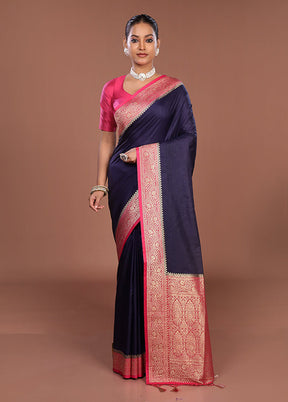 Blue Dupion Silk Saree With Blouse Piece