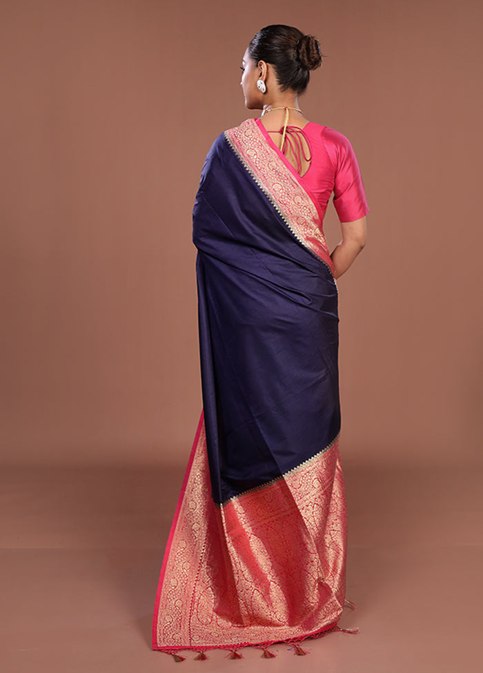 Blue Dupion Silk Saree With Blouse Piece