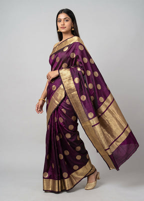 Purple Handloom Katan Pure Silk Saree With Blouse Piece