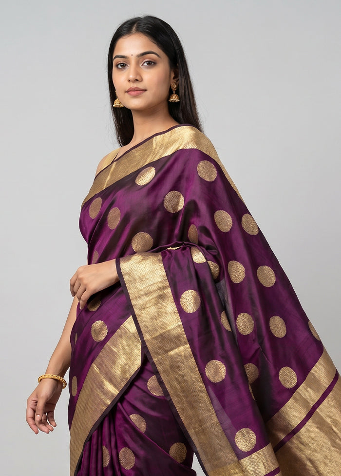 Purple Handloom Katan Pure Silk Saree With Blouse Piece