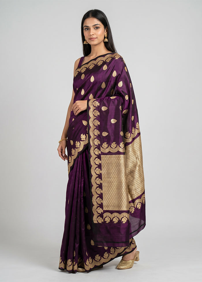 Purple Handloom Katan Pure Silk Saree With Blouse Piece