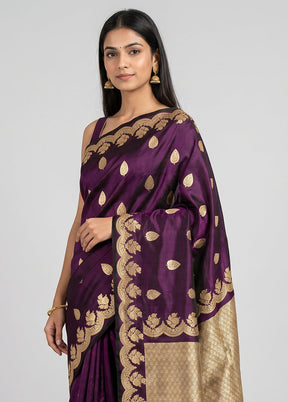 Purple Handloom Katan Pure Silk Saree With Blouse Piece