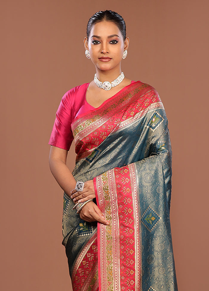 Blue Dupion Silk Saree With Blouse Piece