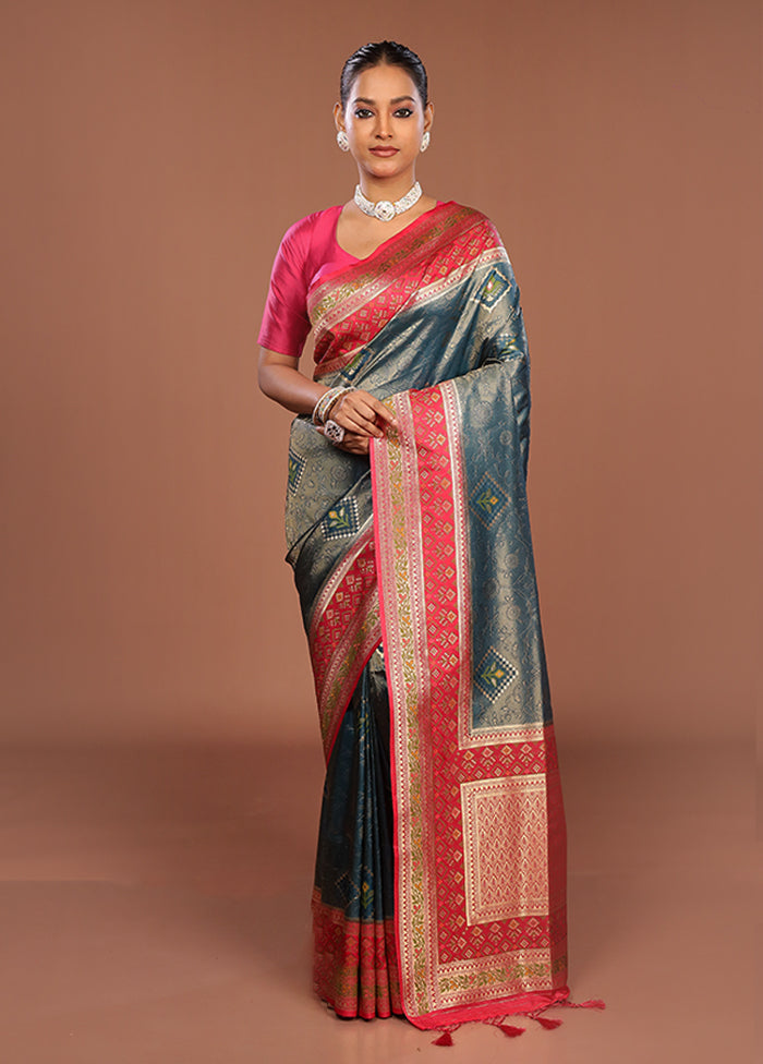 Blue Dupion Silk Saree With Blouse Piece