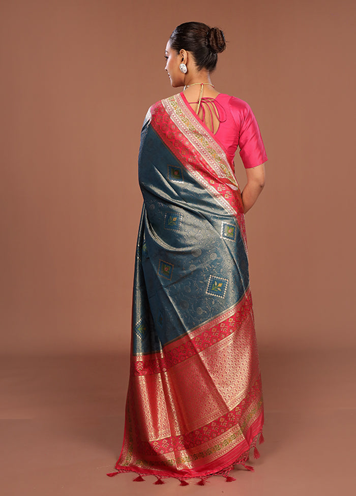 Blue Dupion Silk Saree With Blouse Piece