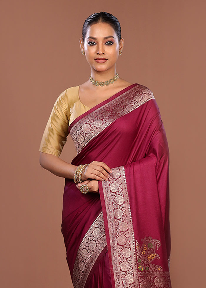 Purple Dupion Silk Saree With Blouse Piece