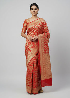 Red Handloom Katan Pure Silk Saree With Blouse Piece