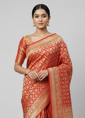 Red Handloom Katan Pure Silk Saree With Blouse Piece