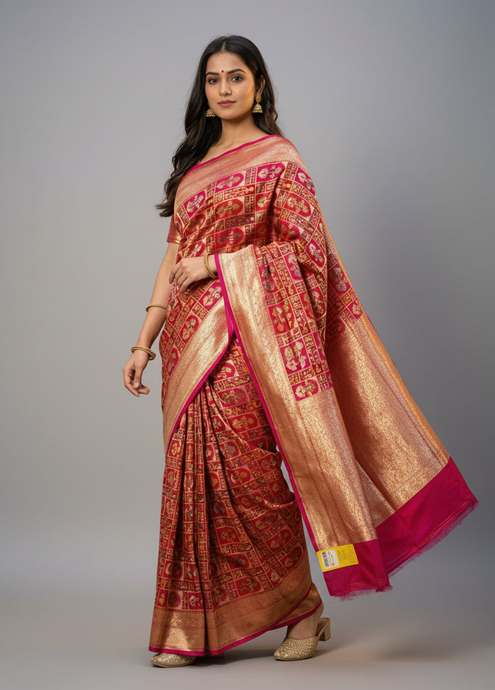 Pink Handloom Katan Pure Silk Saree With Blouse Piece
