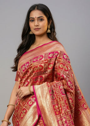 Pink Handloom Katan Pure Silk Saree With Blouse Piece