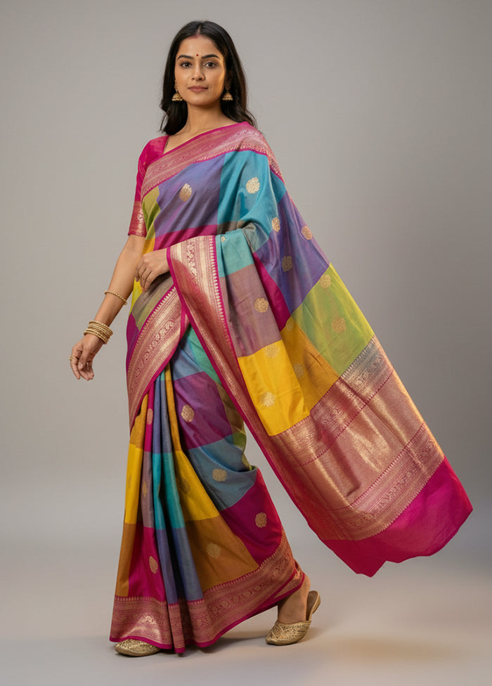 Multicolor Handloom Katan Pure Silk Saree With Blouse Piece