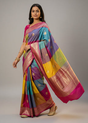 Multicolor Handloom Katan Pure Silk Saree With Blouse Piece
