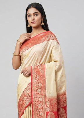 Cream Handloom Katan Pure Silk Saree With Blouse Piece