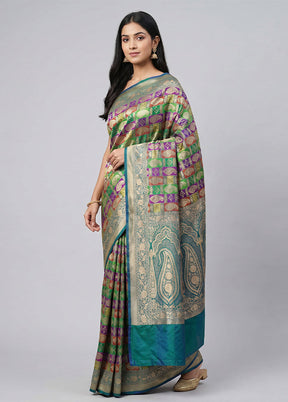 Multicolor Handloom Katan Pure Silk Saree With Blouse Piece