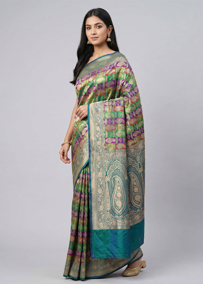 Multicolor Handloom Katan Pure Silk Saree With Blouse Piece