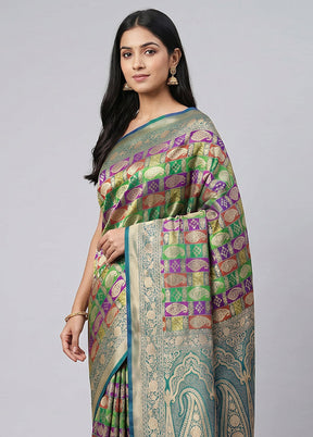 Multicolor Handloom Katan Pure Silk Saree With Blouse Piece