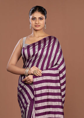 Purple Handloom Tissue Pure Silk Saree With Blouse Piece