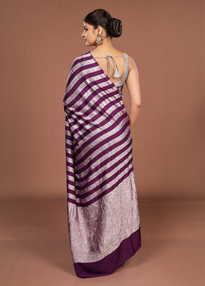 Purple Handloom Tissue Pure Silk Saree With Blouse Piece