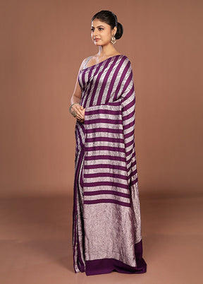 Purple Handloom Tissue Pure Silk Saree With Blouse Piece
