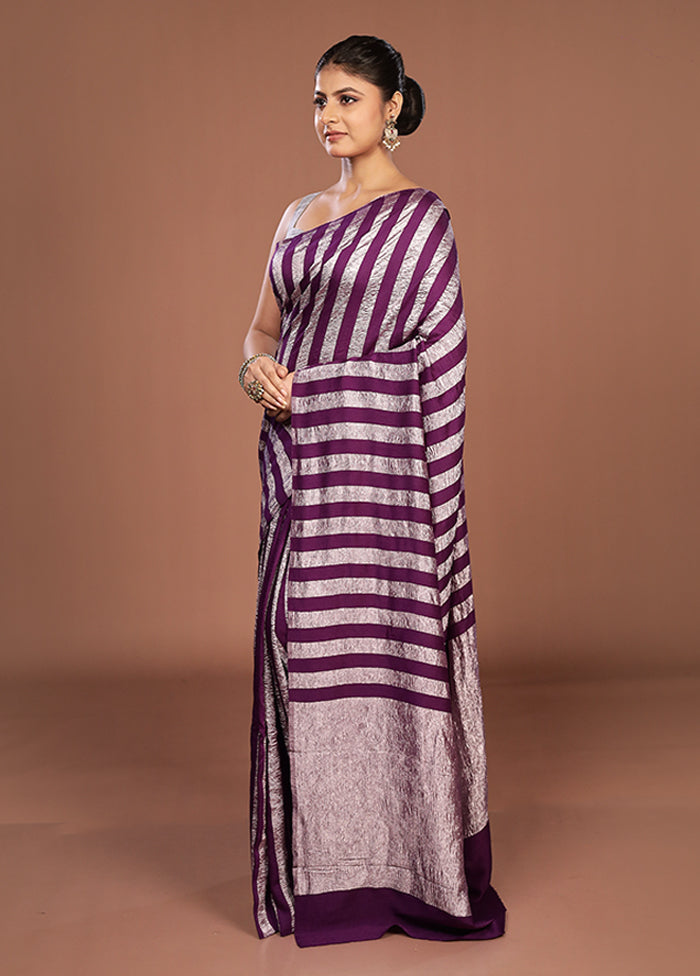 Purple Handloom Tissue Pure Silk Saree With Blouse Piece