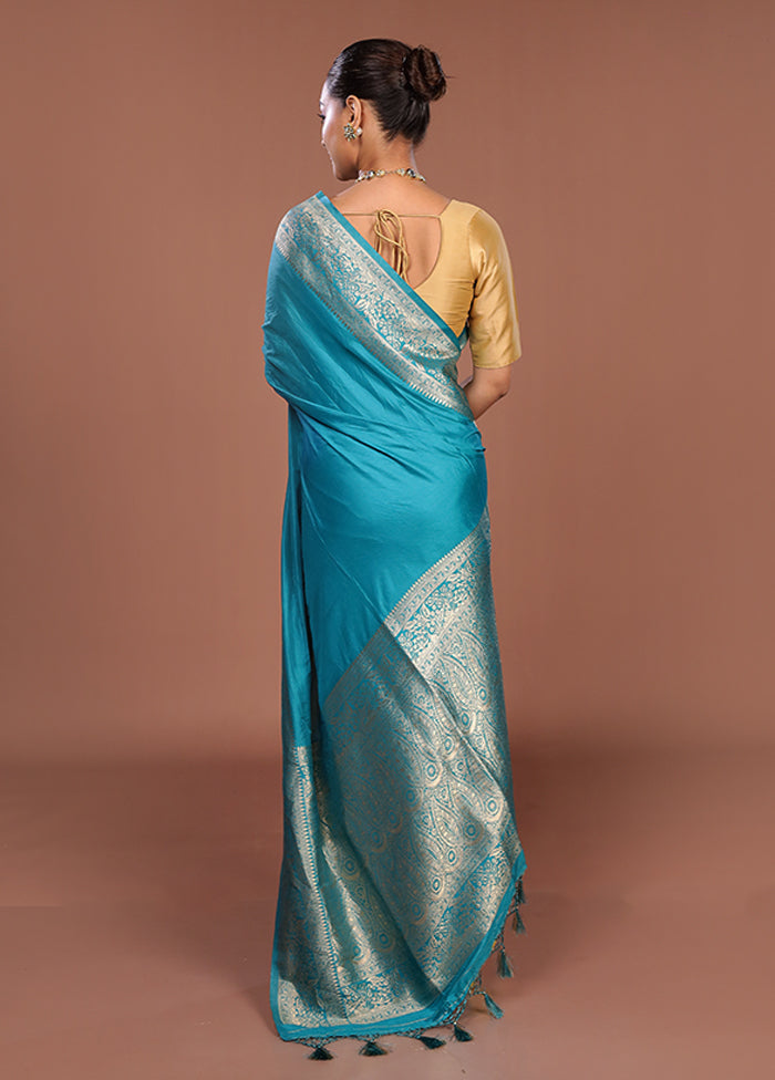 Blue Dupion Silk Saree With Blouse Piece