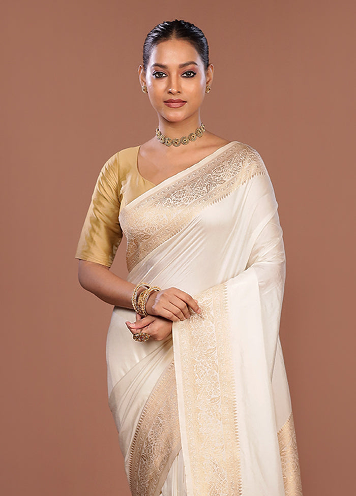 White Dupion Silk Saree With Blouse Piece