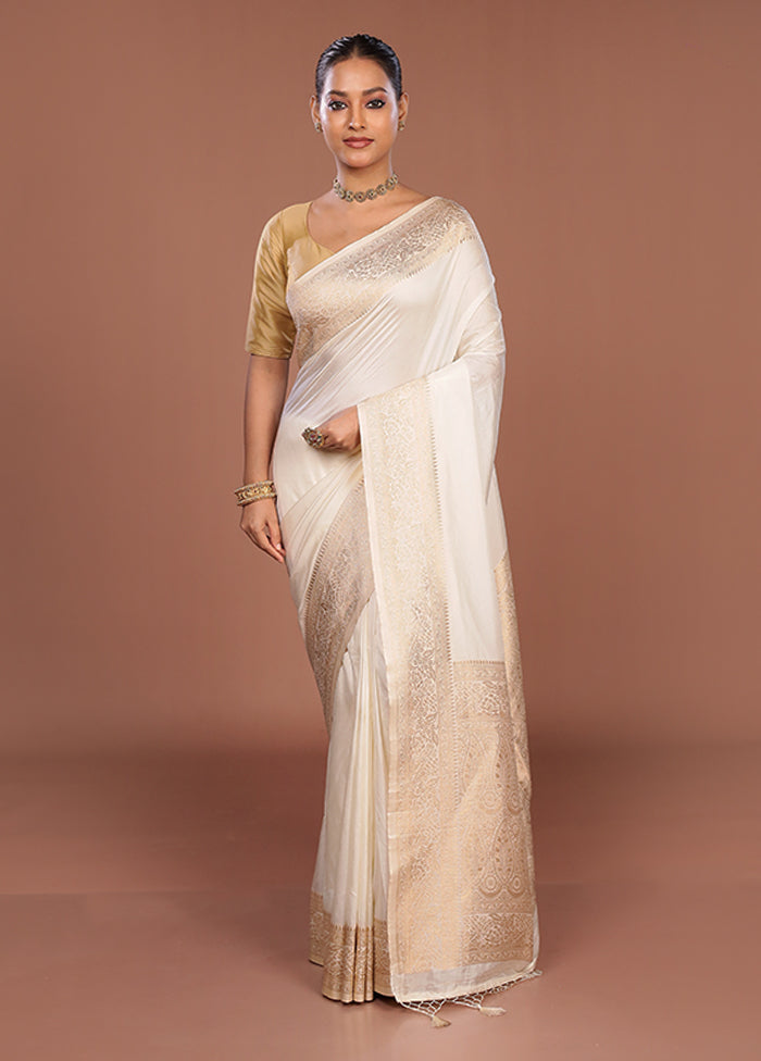 White Dupion Silk Saree With Blouse Piece