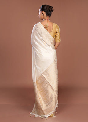 White Dupion Silk Saree With Blouse Piece