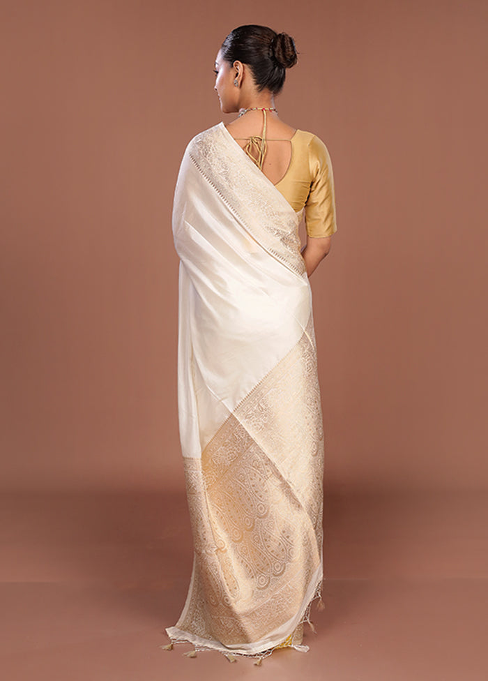 White Dupion Silk Saree With Blouse Piece
