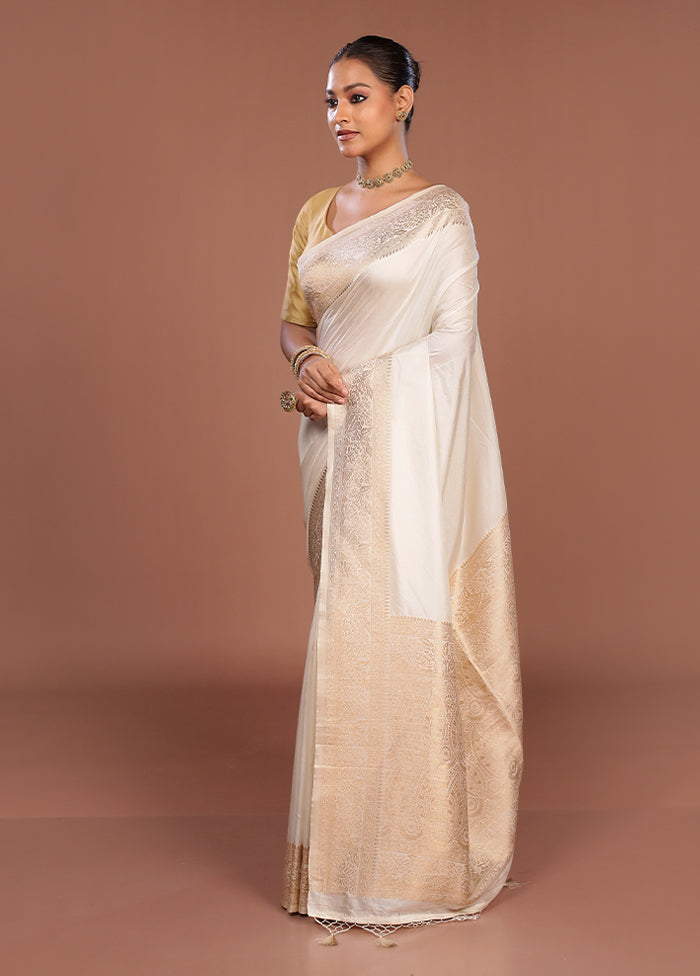 White Dupion Silk Saree With Blouse Piece