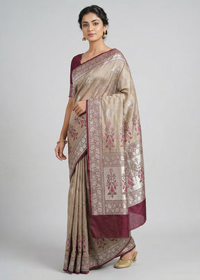 Yellow Tanchoi Silk Saree With Blouse Piece