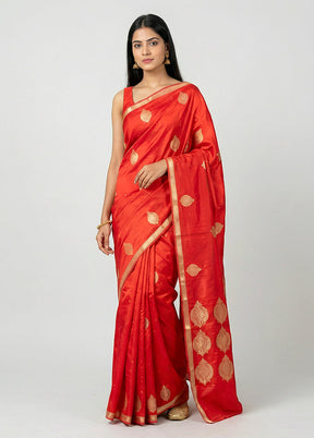 Red Handloom Katan Pure Silk Saree With Blouse Piece