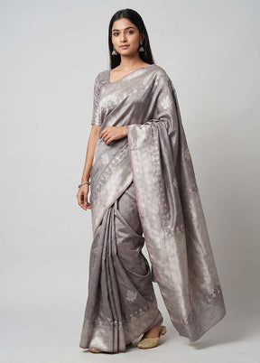 Grey Handloom Katan Pure Silk Saree With Blouse Piece