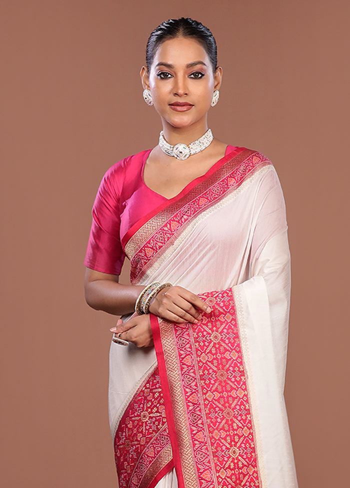 White Dupion Silk Saree With Blouse Piece