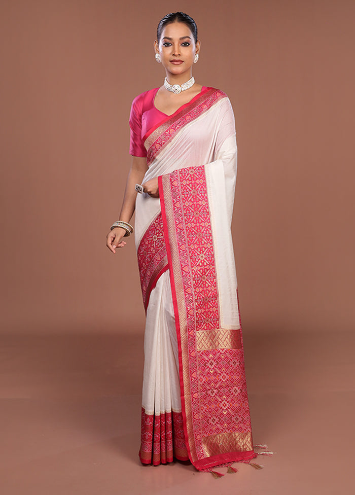 White Dupion Silk Saree With Blouse Piece