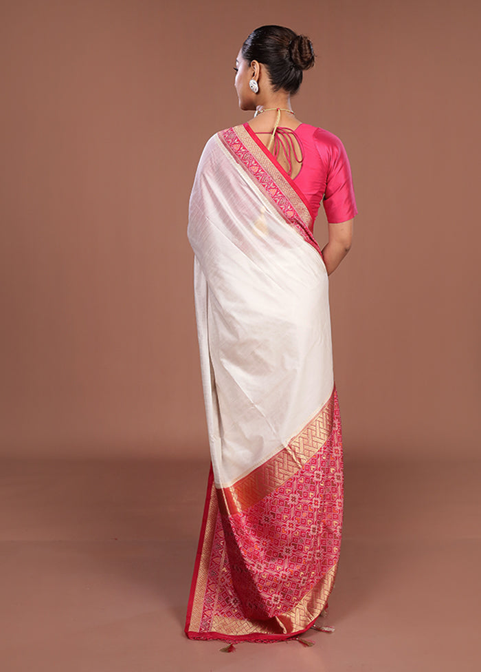 White Dupion Silk Saree With Blouse Piece