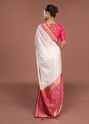 White Dupion Silk Saree With Blouse Piece