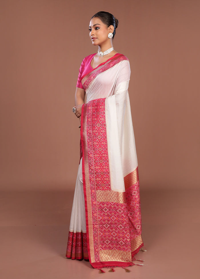 White Dupion Silk Saree With Blouse Piece