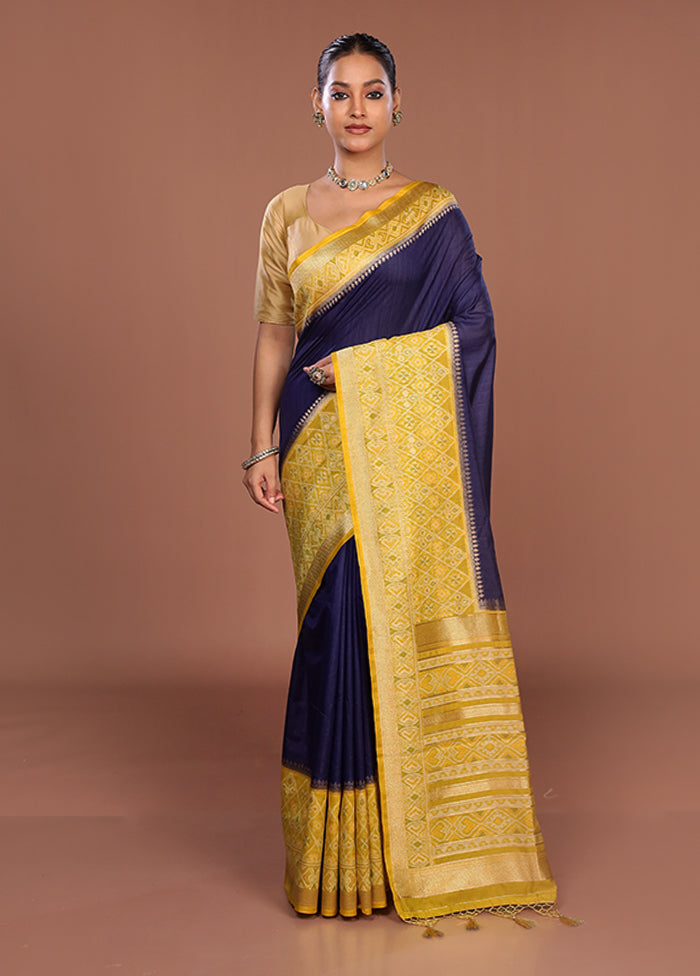 Blue Dupion Silk Saree With Blouse Piece