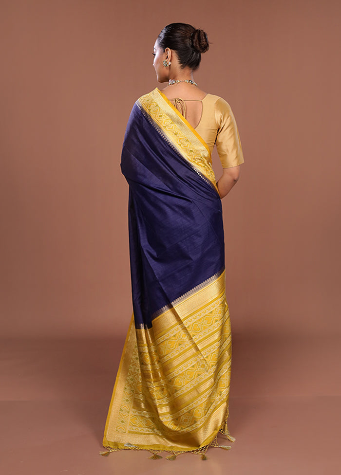 Blue Dupion Silk Saree With Blouse Piece