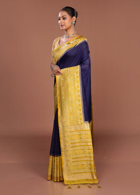 Blue Dupion Silk Saree With Blouse Piece