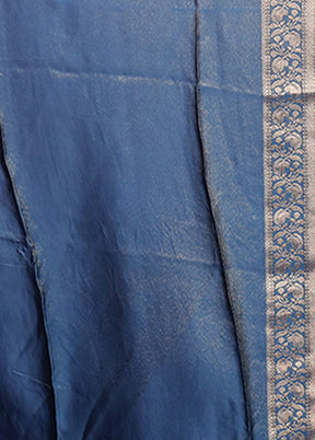 Blue Dupion Silk Saree With Blouse Piece