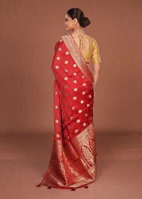 Red Dupion Silk Saree With Blouse Piece
