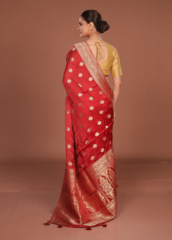 Red Dupion Silk Saree With Blouse Piece