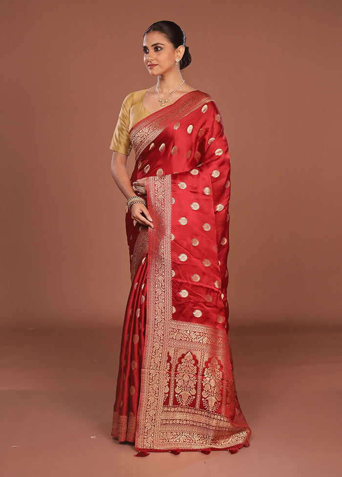 Red Dupion Silk Saree With Blouse Piece