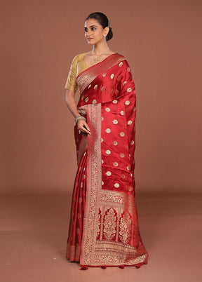 Red Dupion Silk Saree With Blouse Piece