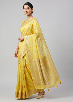 Yellow Dupion Silk Saree With Blouse Piece