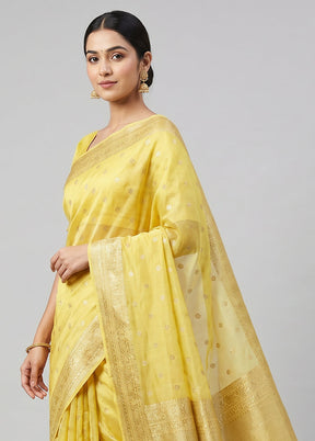 Yellow Dupion Silk Saree With Blouse Piece